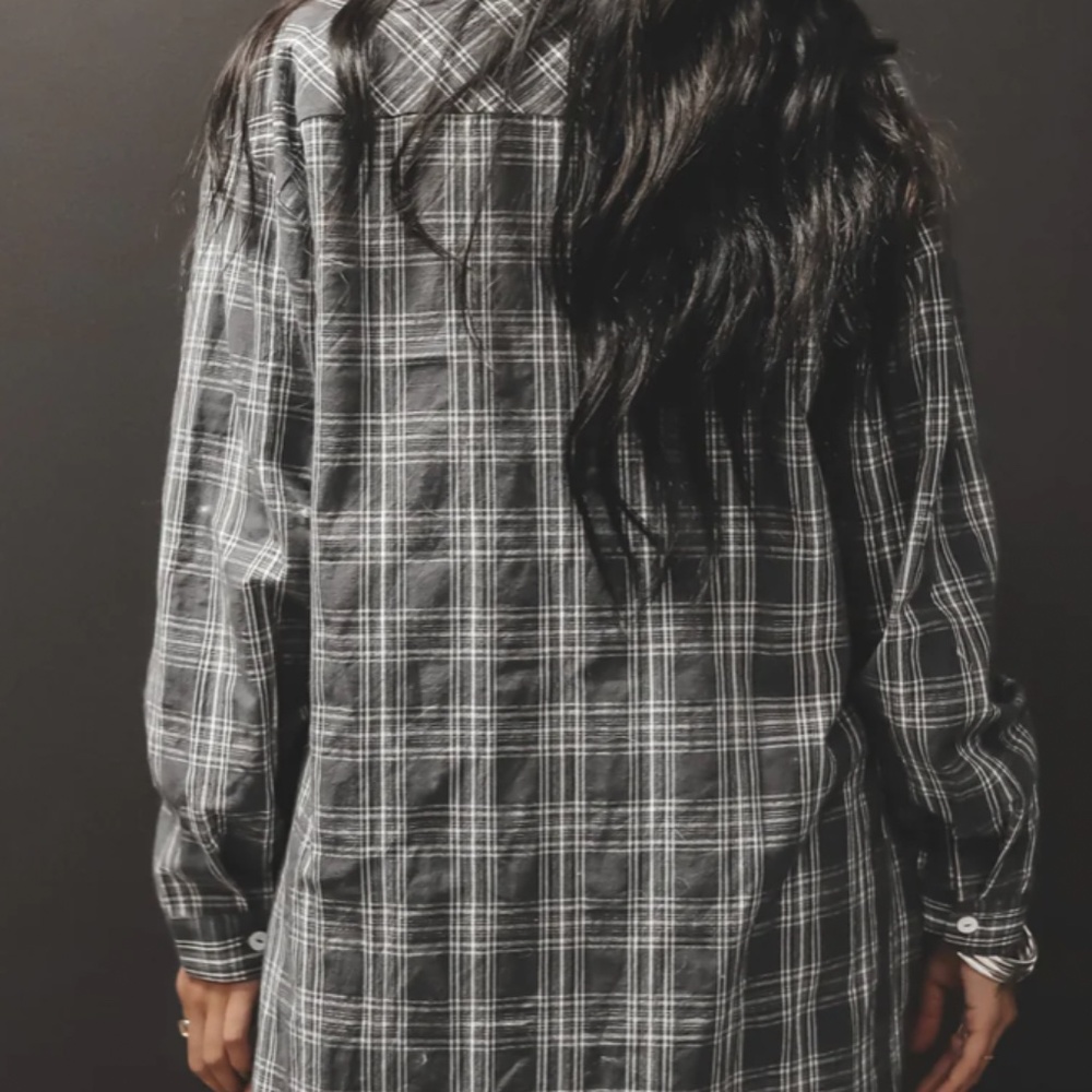 Cute Girl Cute Oversized Flannel Romper - Large / Charcoal